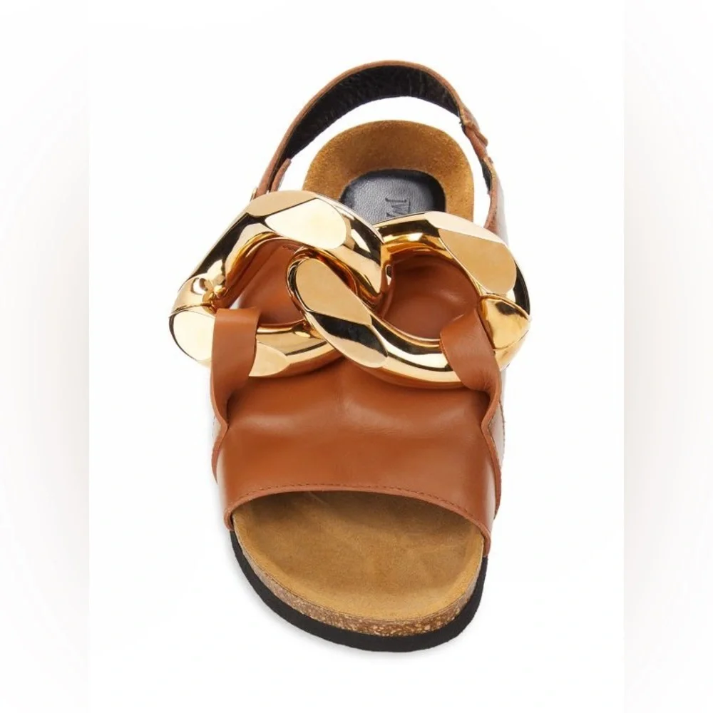 JW ANDERSON Cognac Brown Leather Chain Link Slingback Sandals size 12 NWOB - Picture 3 of 16